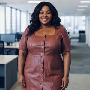 Ivy City Size 1X/16W Dusty Rose Pink Faux Leather Midi Dress Button Empire Waist